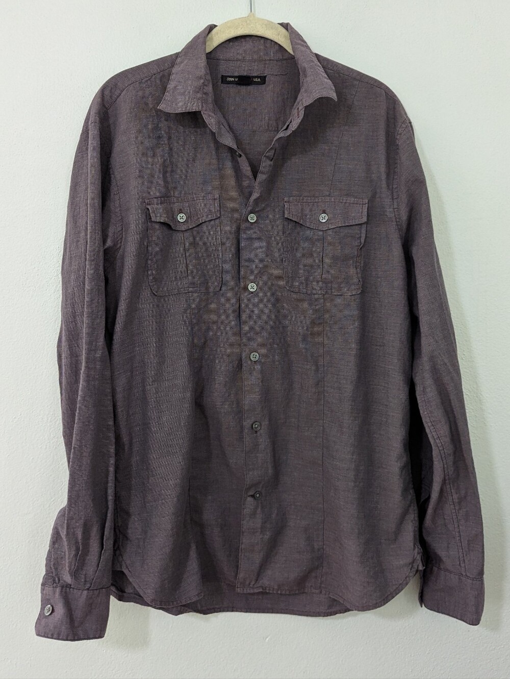 John Varvatos Button Front Classic Shirt Collared Front Pockets Purple Medium M